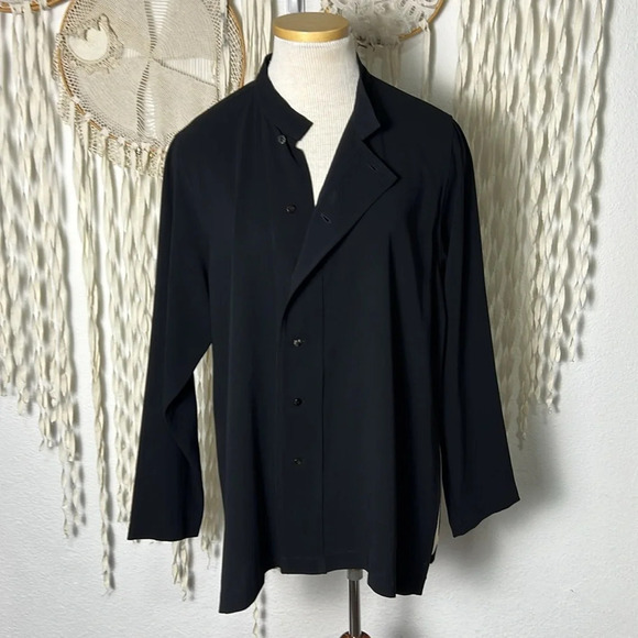 Blanque Black Long Sleeve Off Set Button Down Over shirt Jacket Lagenlook Size 1 - Picture 2 of 11
